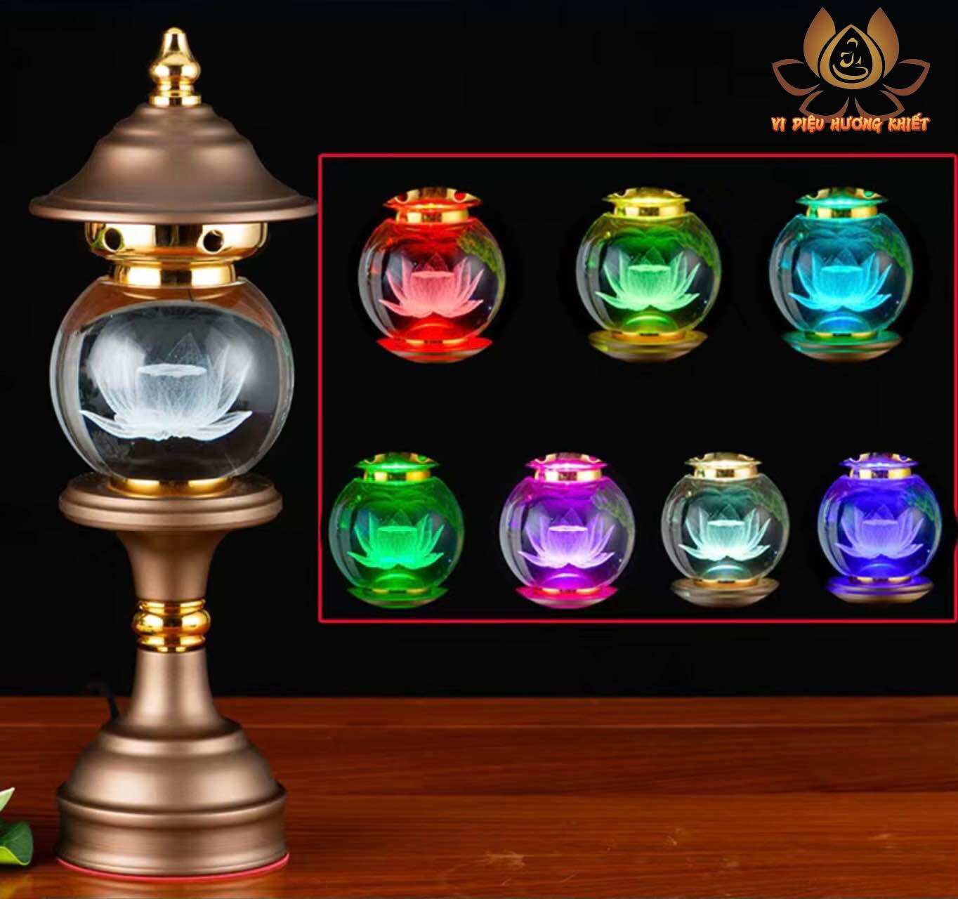CẶP 2 CÂY ĐÈN LED HOA SEN PHA LÊ THỜ CÚNG TRANG TRÍ
