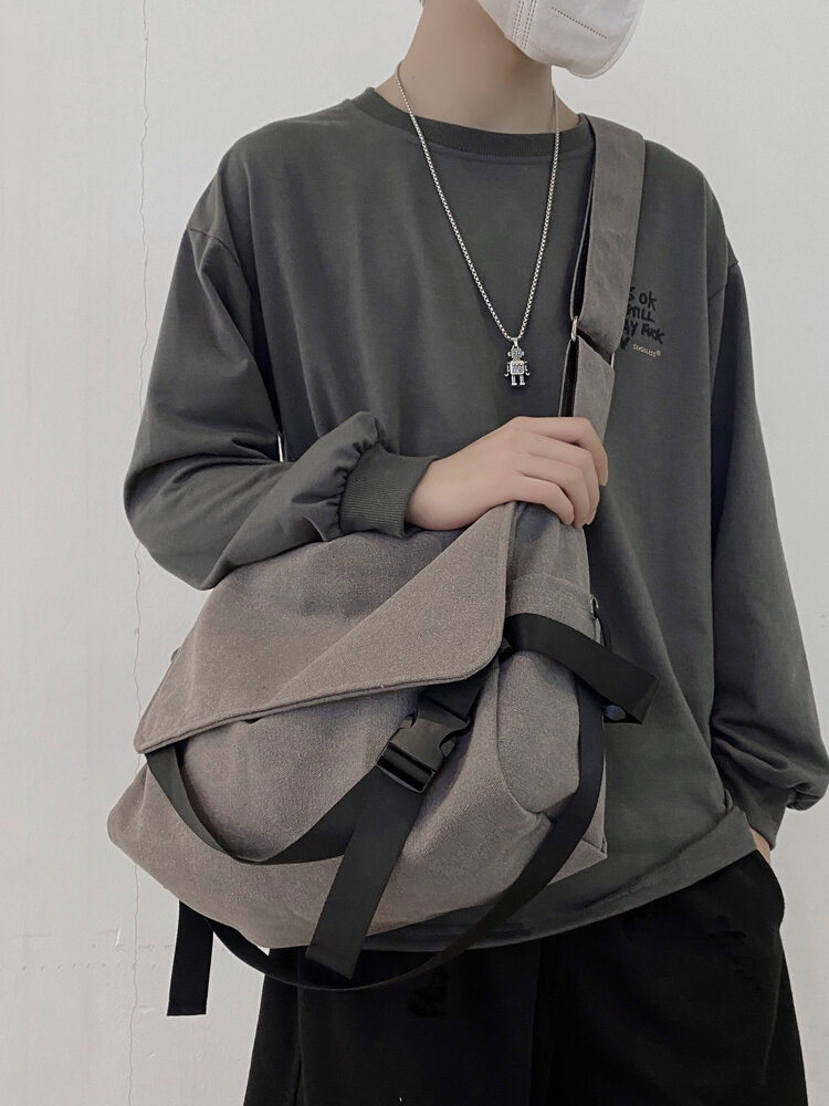 Túi Đeo Chéo Vải Canvas Unisex Đơn Giản, Thời Trang, Phong Cách Nhật Bản, Túi Đeo Vai Đơn Giản, Túi Đựng Đồ Học Sinh, Túi Đeo Chéo Thường Ngày