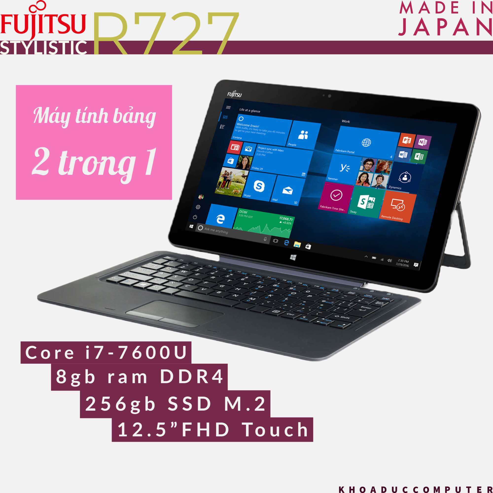 Máy tính bảng 2 trong 1 Fujitsu Stylistic R727 Core i7-7600U, 8gb ram, 256gb SSD, 12.5inch Full HD I