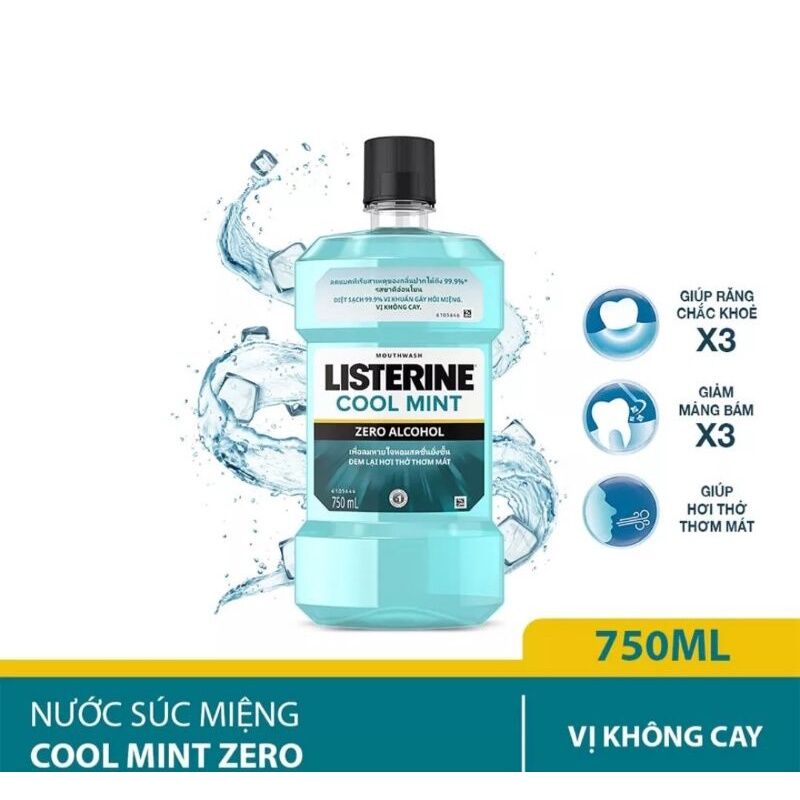 Nước súc miệng Listerine Coolmint Zero không cay 750ml