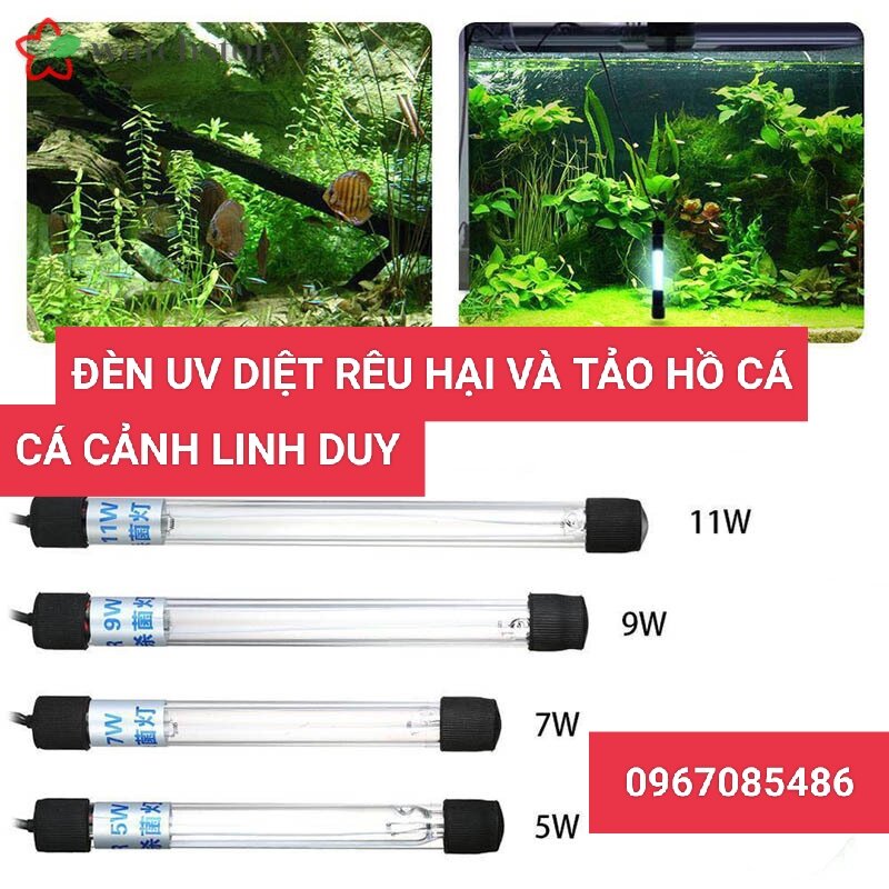 Dèn uv diệt rêu , đèn uv diệt khuẩn , đèn uv khử rêu hồ cá 5w , 7w , 9w , 11w