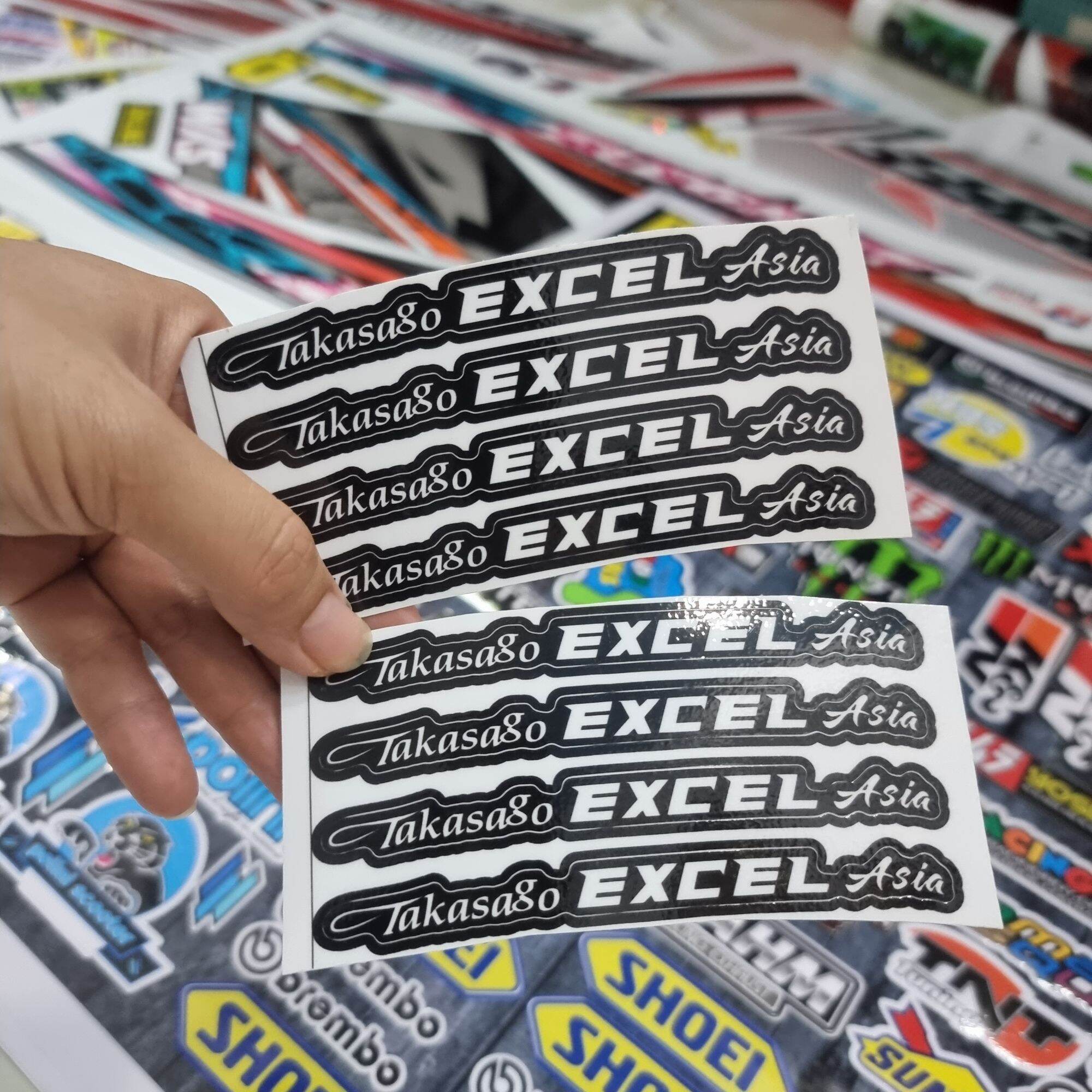1 bộ 8 chữ tem dán niềng xe excel trắng nền đen