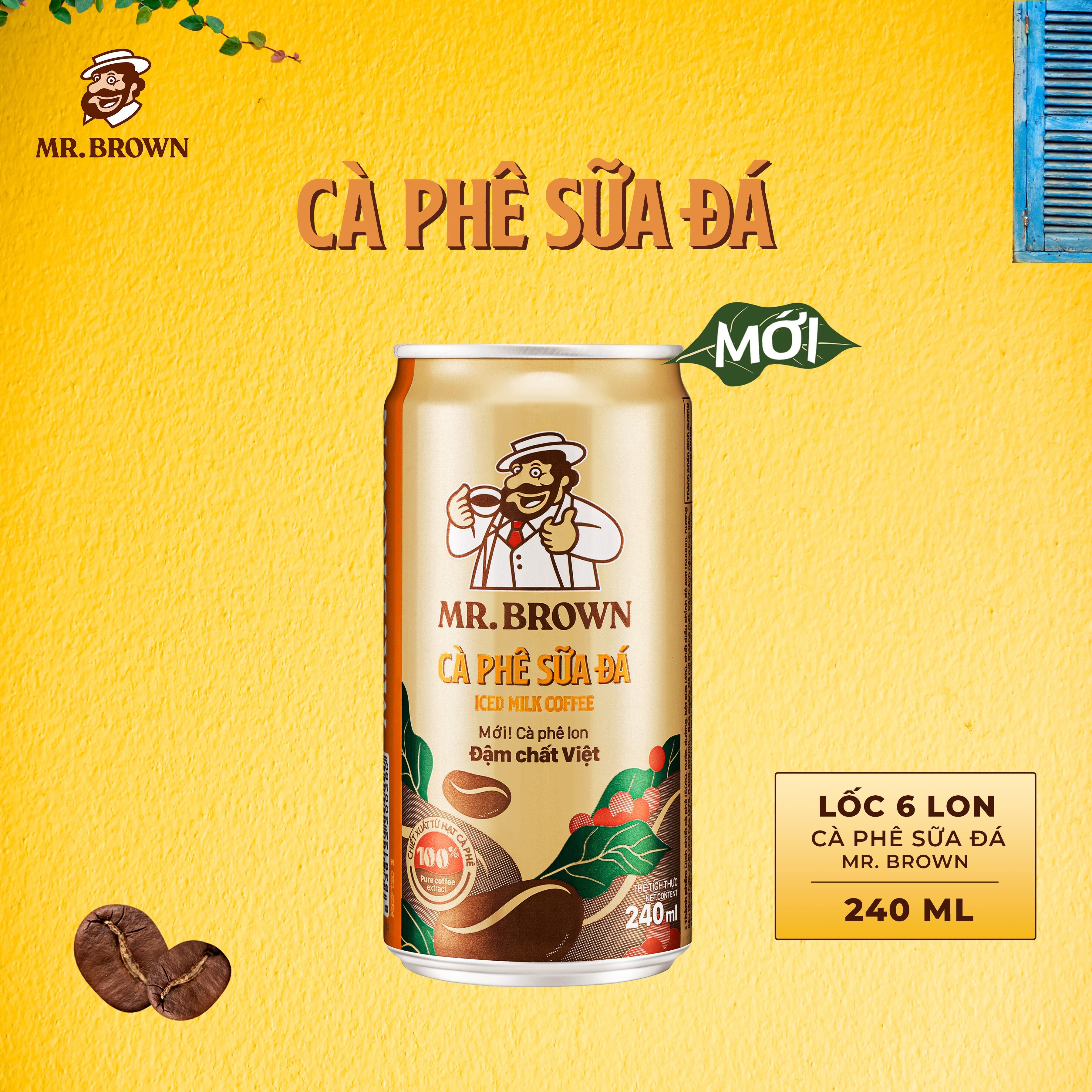Lốc 6 lon cà phê sữa đá Mr.Brown (240ml)