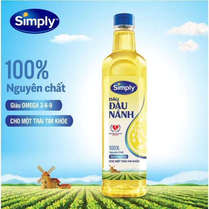 Dầu nành Simply đậu nành 100% nguyên chất Giàu Omega 3-6-9 Cholesterol thấp