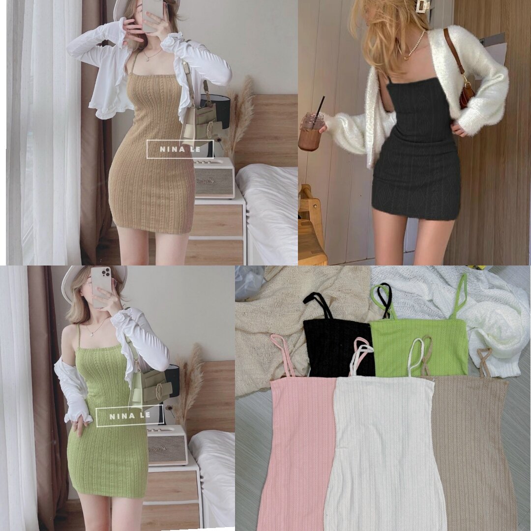 Đầm 2 Dây Ôm Body Len Gân Xịn sò