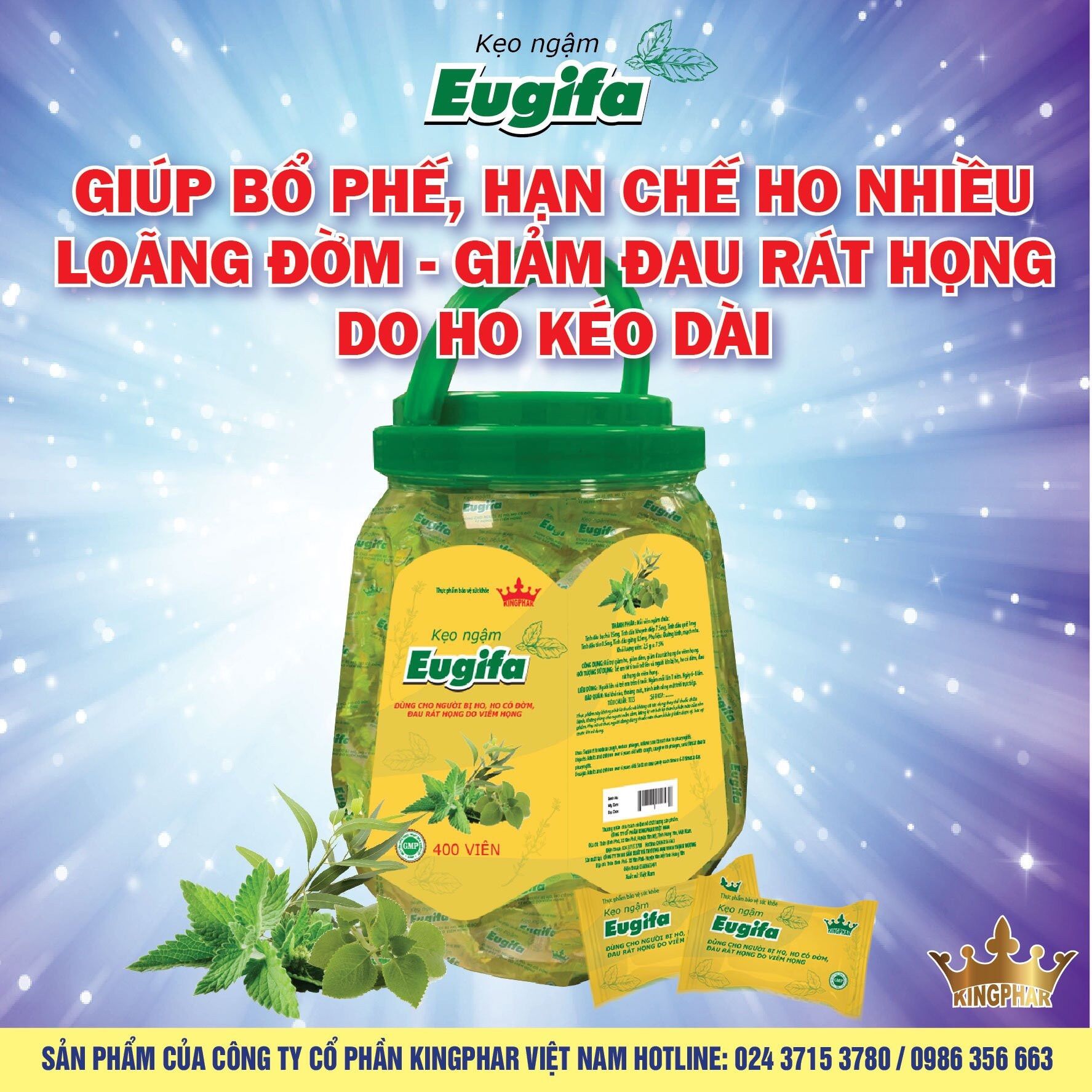 Kẹo ngậm ho Eugifa ( hũ 400 viên)-Hỗ Trợ Giảm Ho