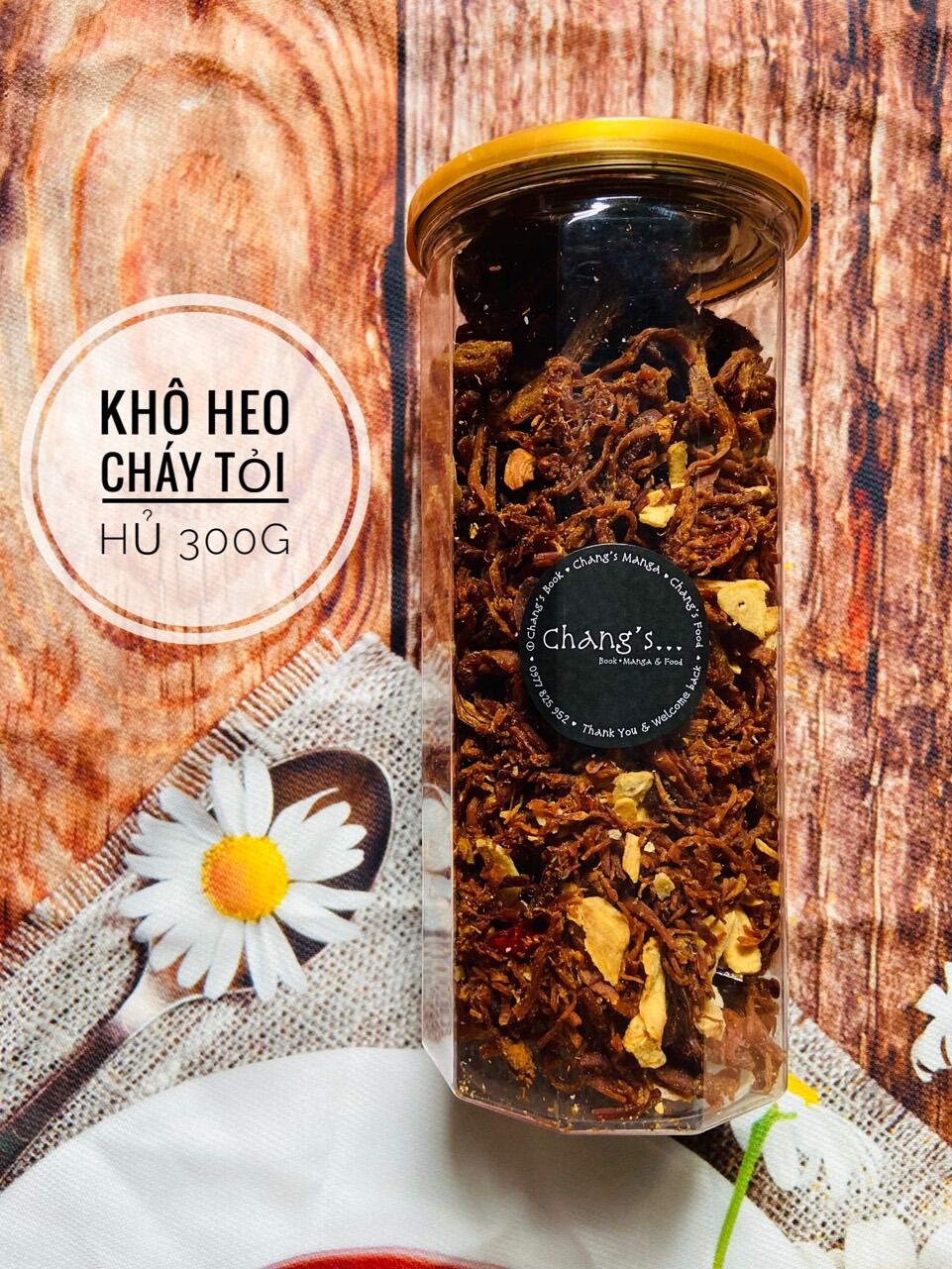Khô heo cháy tỏi 300g hủ lon pet - chang’s food