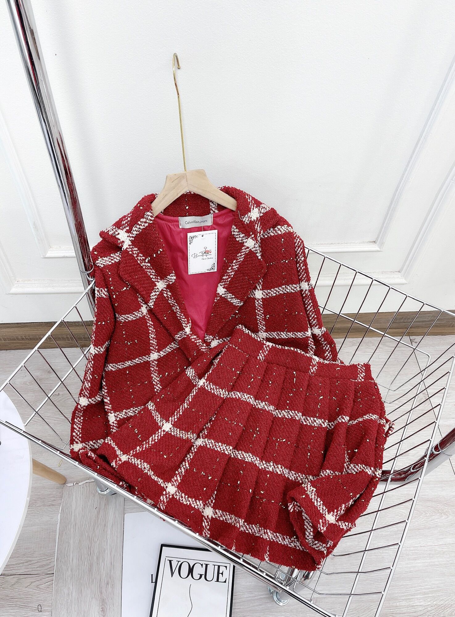 Sét váy dạ đỏ sẵn hàng TL92