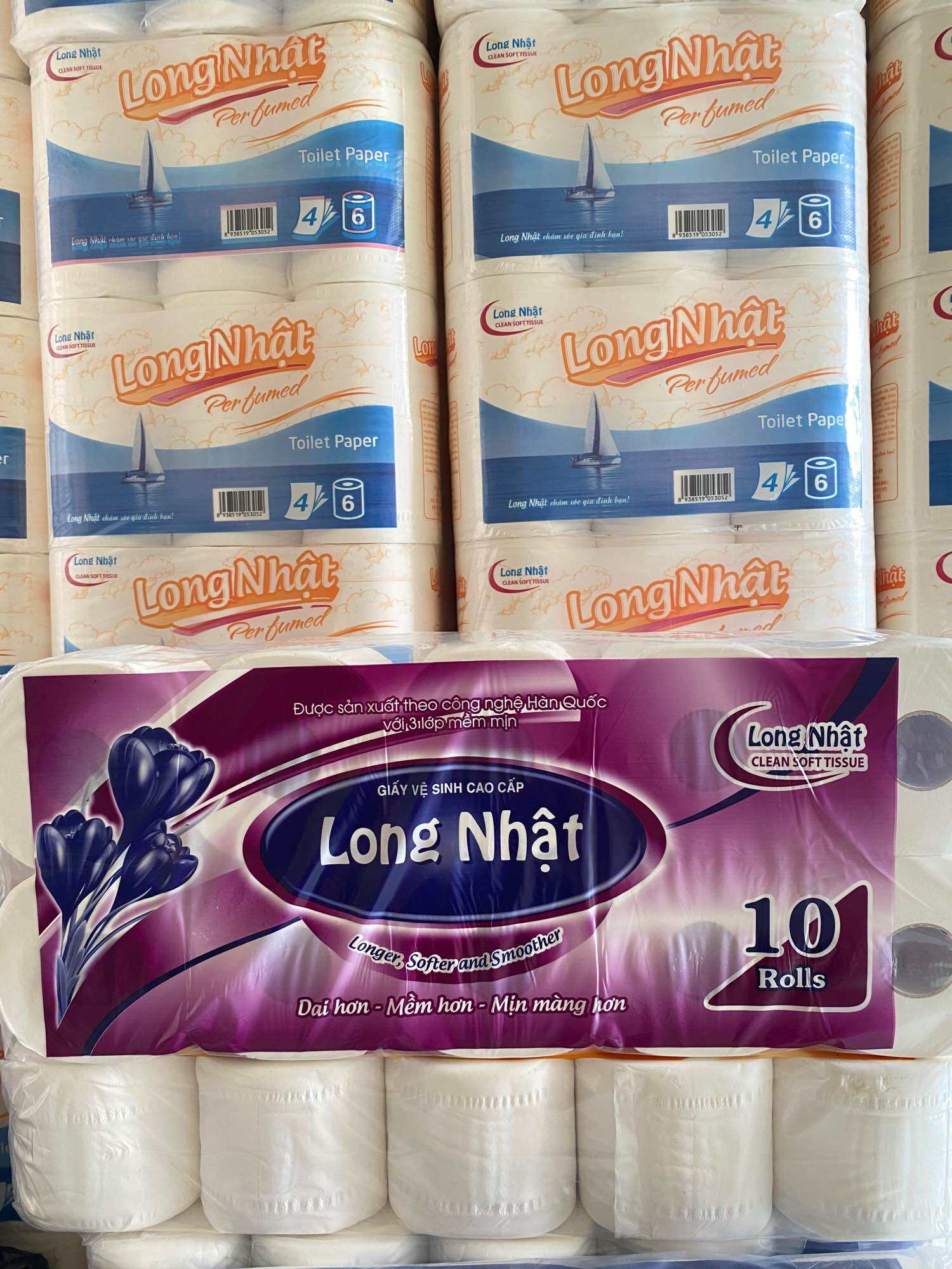 GIẤY VỆ SINH LỐC 10 CUỘN CÓ LÕI 1,6kg CAO CẤP LONG NHẬT