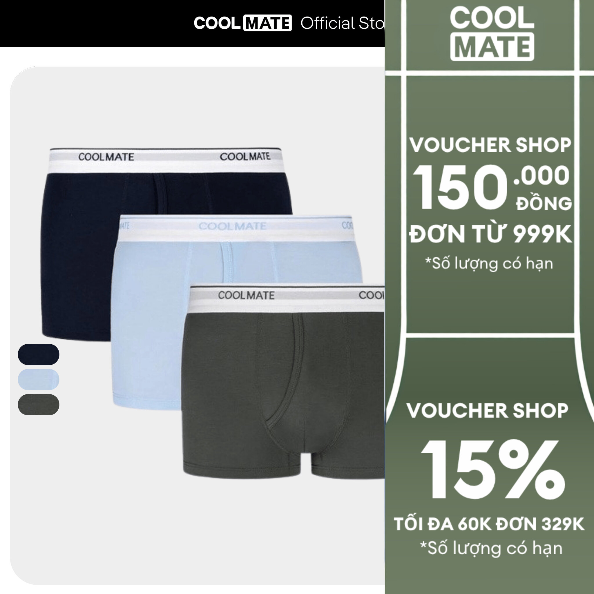 Combo 03 quần lót nam khe moi Bamboo Trunk kháng khuẩn khử mùi - Coolmate