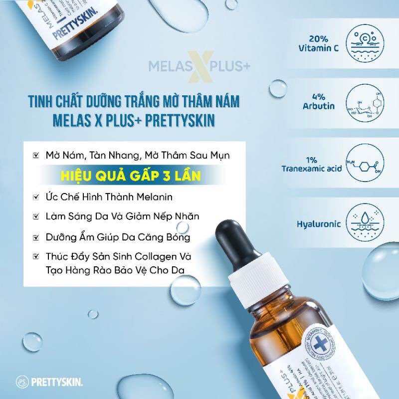 Tinh Chất Serum Melas X Plus PRETTY SKIN, Dưỡng Trắng, Mờ Thâm Nám - 30ml