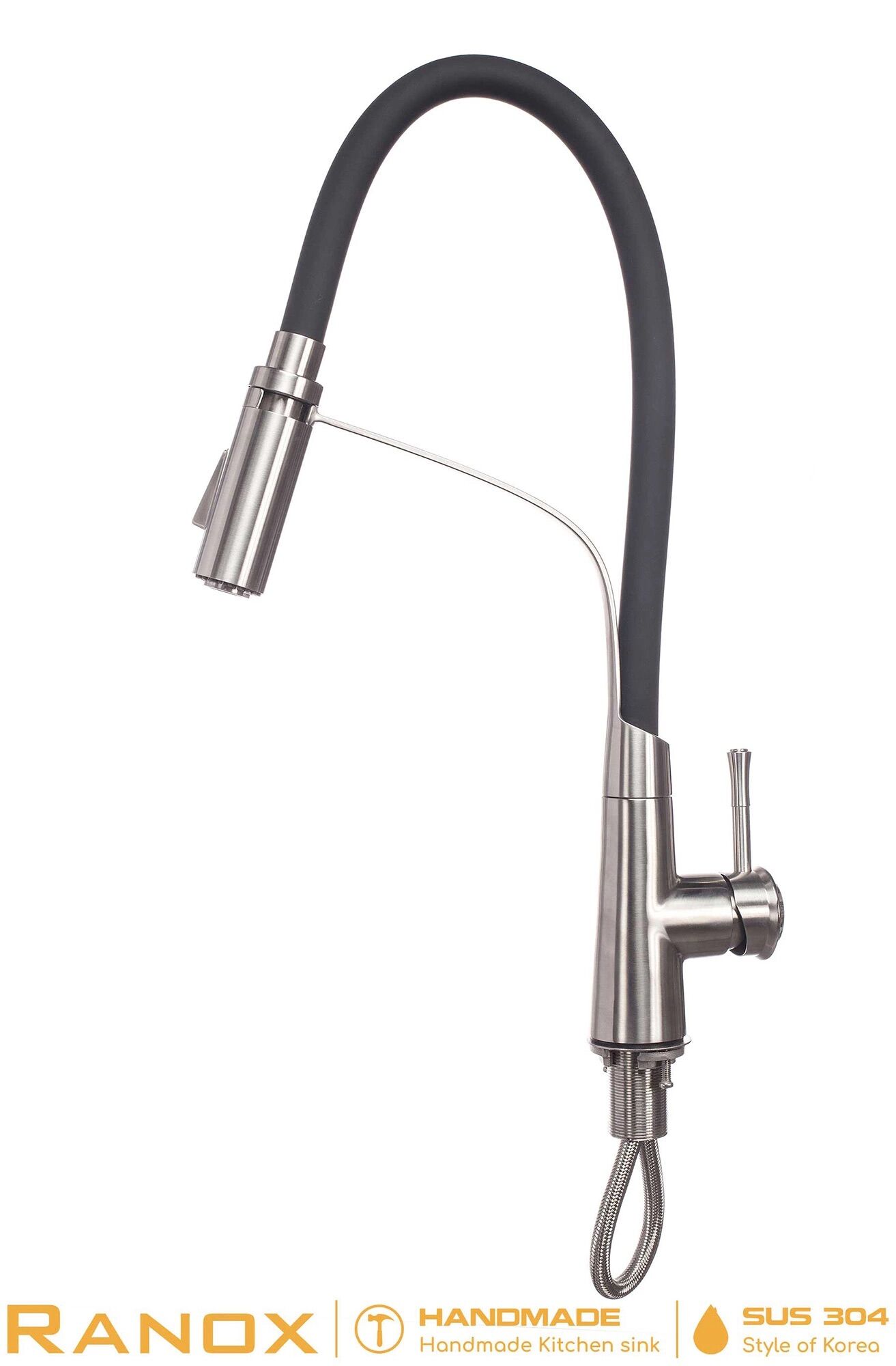 Vòi rửa chén bát thân silicon đen, inox 304 nóng lạnh.