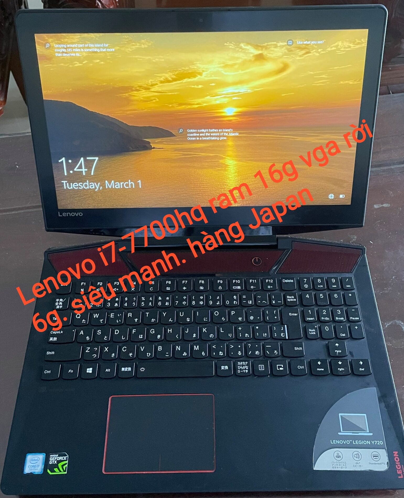 Laptop Lenovo Y720 Core i7, ram 16, card 6G