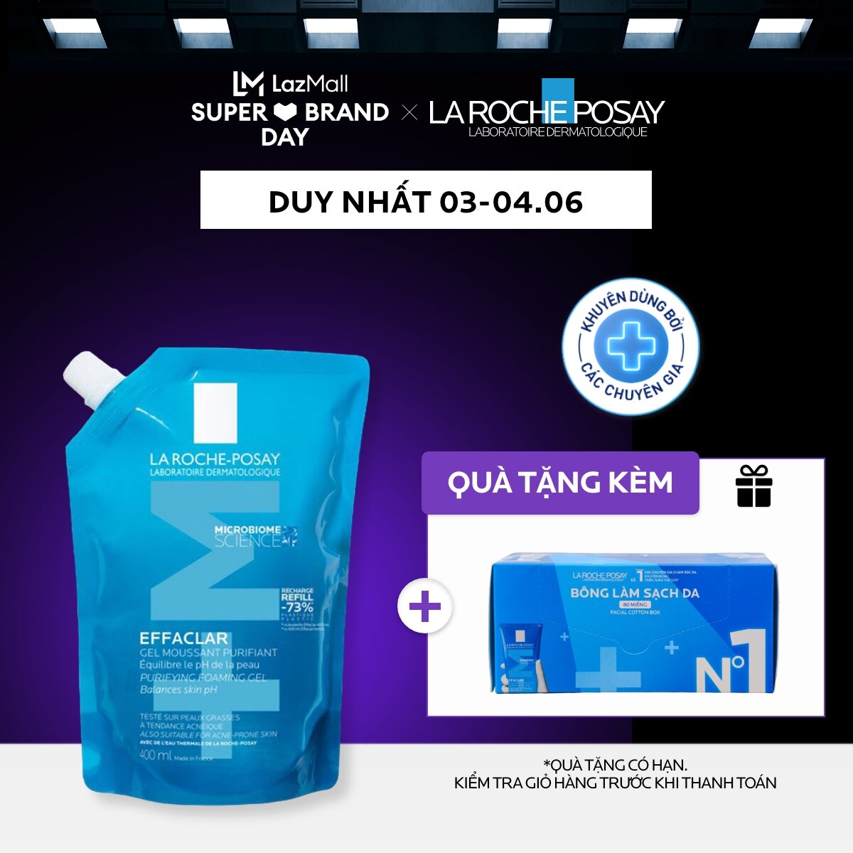Gel rửa mặt cho da dầu nhạy cảm La Roche-Posay Effaclar Foaming Gel 400ml (Túi refill)