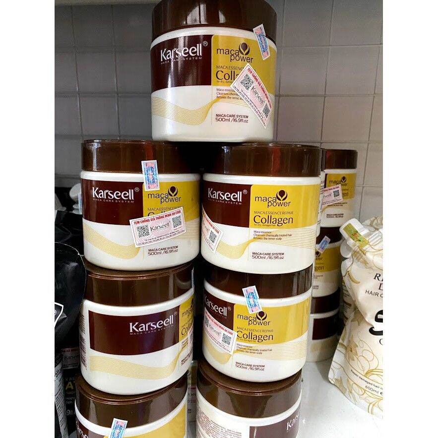 KEM HẤP PHỦ LỤA COLLAGEN MACA KARSEELL SIÊU MỀM MƯỢT TÓC 500ML