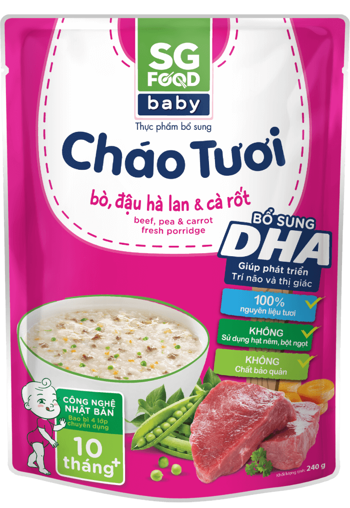 Cháo Tươi Baby DHA SG Food 240g Bò Đậu Hà Lan