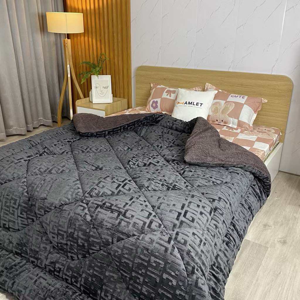 Chăn lông cừu chữ vạn mùa đông loại dày 3 lớp, mền lông cừu dày mềm mại, kích thước 2mx2m2