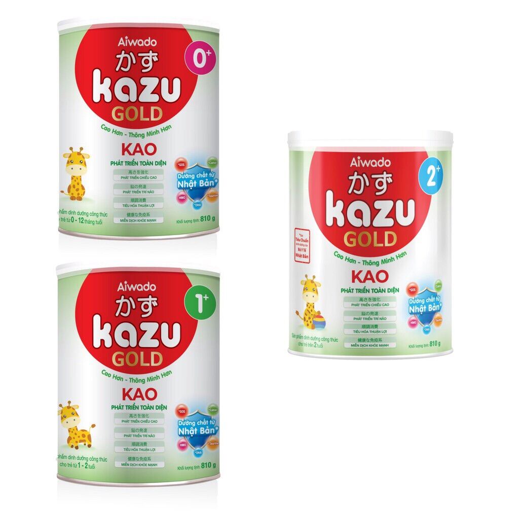 Tặng bộ mền gối - COMBO 8 lon sữa Kazu KAO Gold 0+, 1+, 2+. 810g lon