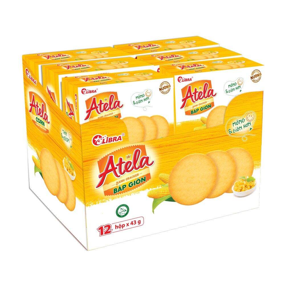 Lốc 12 hộp bánh quy bắp giòn Atela 50g (bánh lễ làm oản thờ, làm giỏ quà)