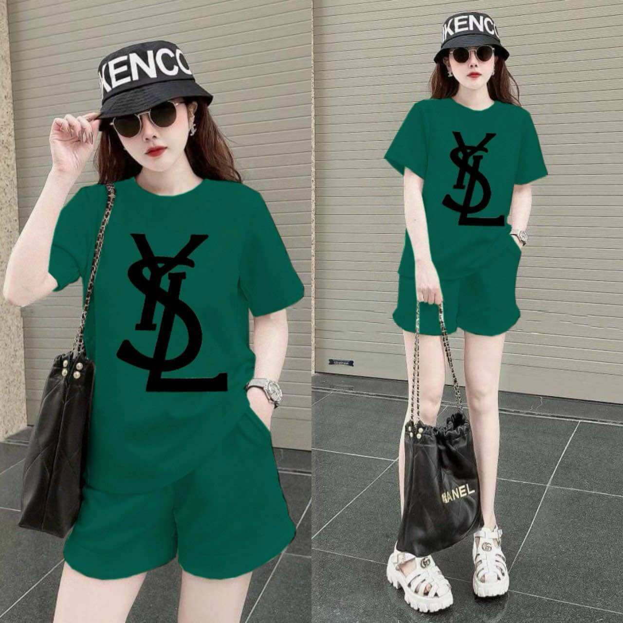 SÉT BỘ NỮ SHORT COTTON THÊU LOGO CAO CẤP