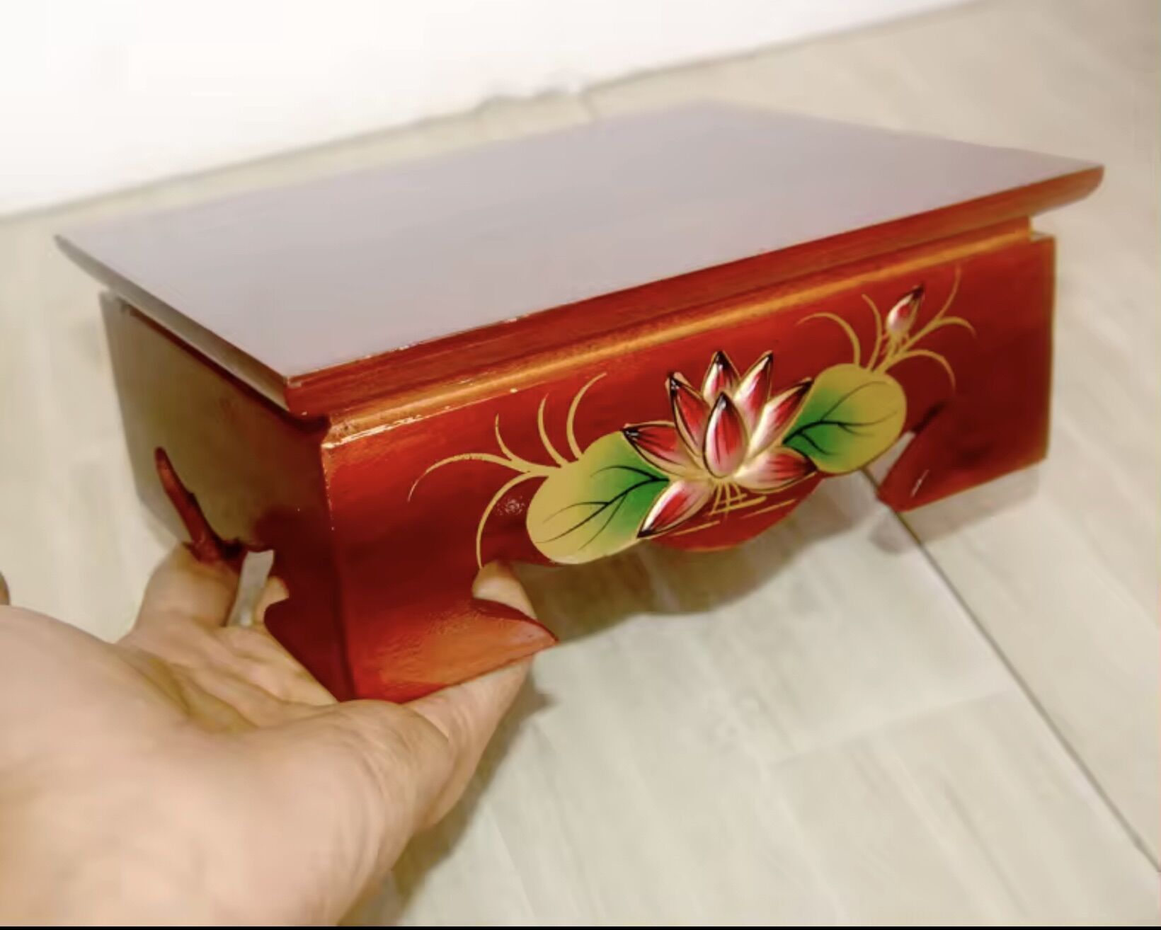 ĐÔN GỖ HÌNH CHỮ NHẬT CHẠM KHẮC HOA SEN_NHIỀU SIZE