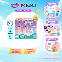 [Từ 22-23 tặng QUÀ TO-SLCH][TẶNG MIẾNG NGẪU NHIÊN] Combo 2 Tã/bỉm quần Bobby 3mm Mega Jumbo Siêu khô thoáng XL84