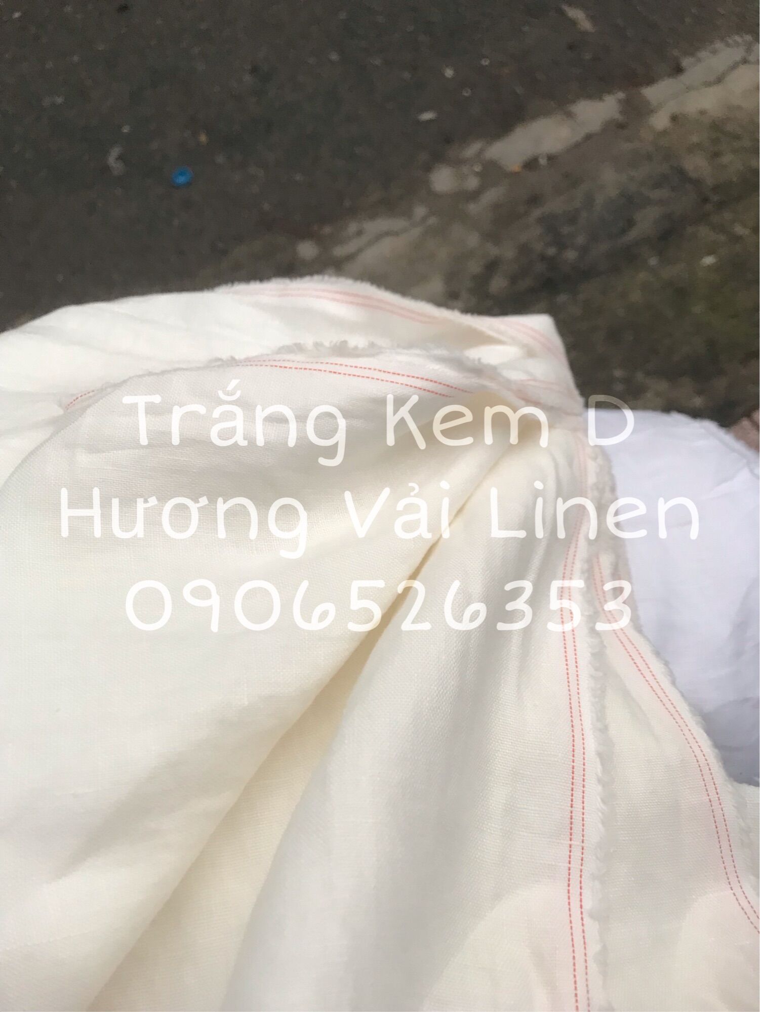 Vải linen dầy trắng kem đã wash cn !