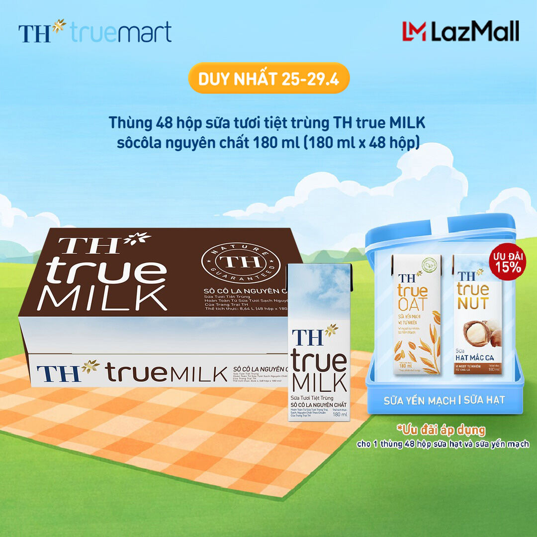 Thùng 48 hộp sữa tươi tiệt trùng TH true MILK sôcôla nguyên chất 180 ml (180 ml x 48)