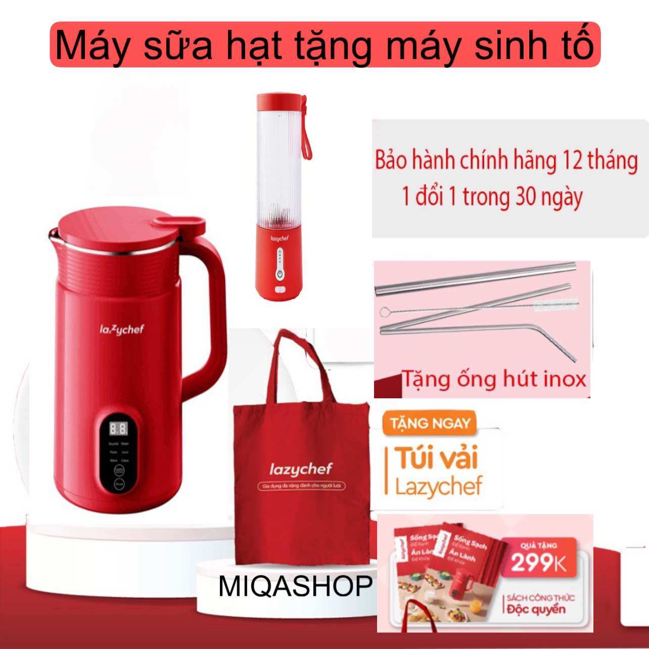 Máy xay sữa hạt 5 in 1 LazyChef - Máy làm sữa hạt, máy đa năng làm sữa đậu nành,nấu cháo chậm 800ml