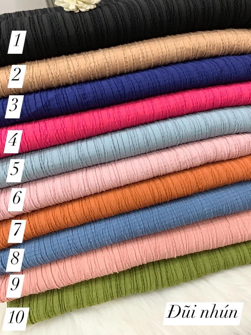 Vải đũi gân,đũi nhún màu trơn - đũi cotton - đũi nhún mềm rũ khổ 1m5 hàng cây cắt mét- Vải Vũ Gia