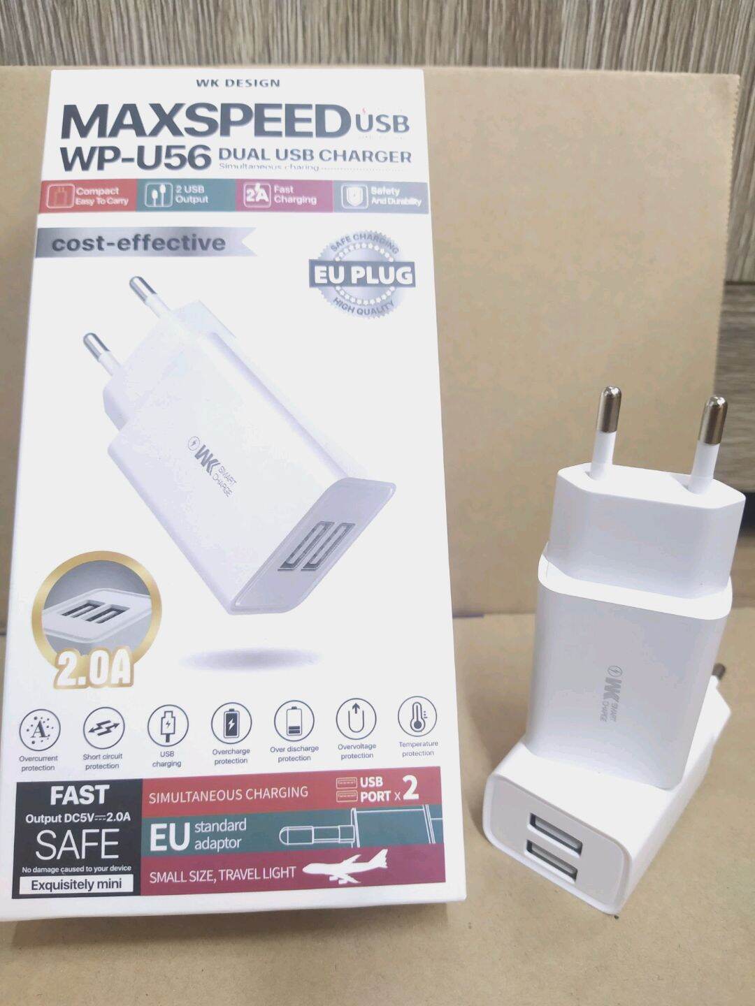 Cũ sạc nhanh, cốc sạc 2 cổng usb wk design wp-u56 công xuất 10w 5v-2a