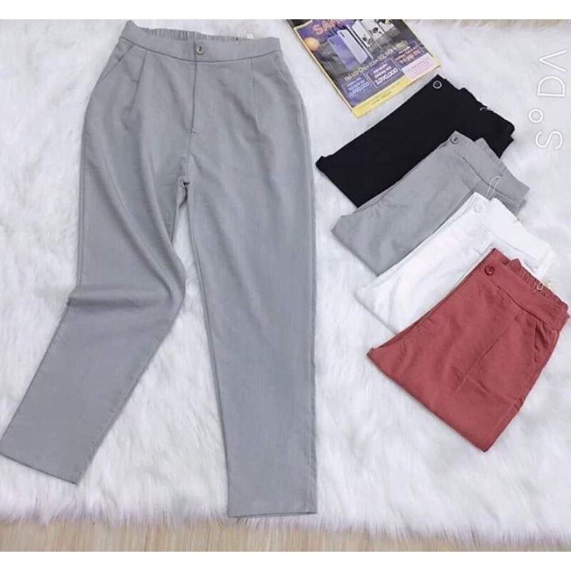 - quần đũi nữ cạp chun quần baggy đũi lưng thun chất đũi nhẹ mát - mina offical