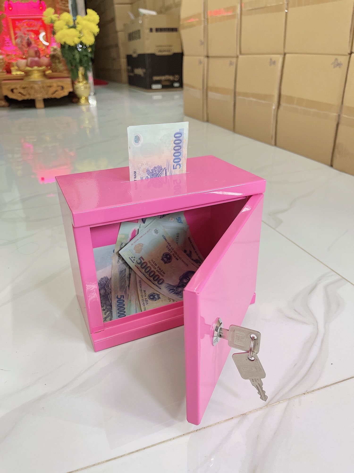Ống heo sắt mini tiết kiệm tiền loại ngang 20x16