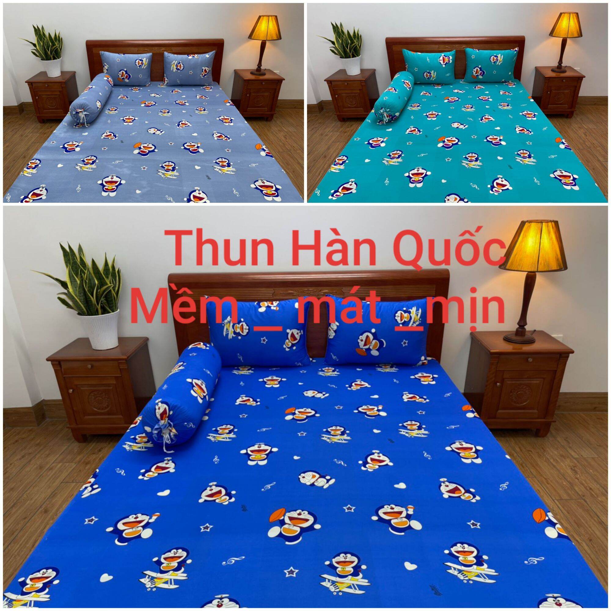Bộ thun lạnh hàn quốc 4 món. gồm 1 drap + 2 áo gối nằm và 1 áo gối ôm