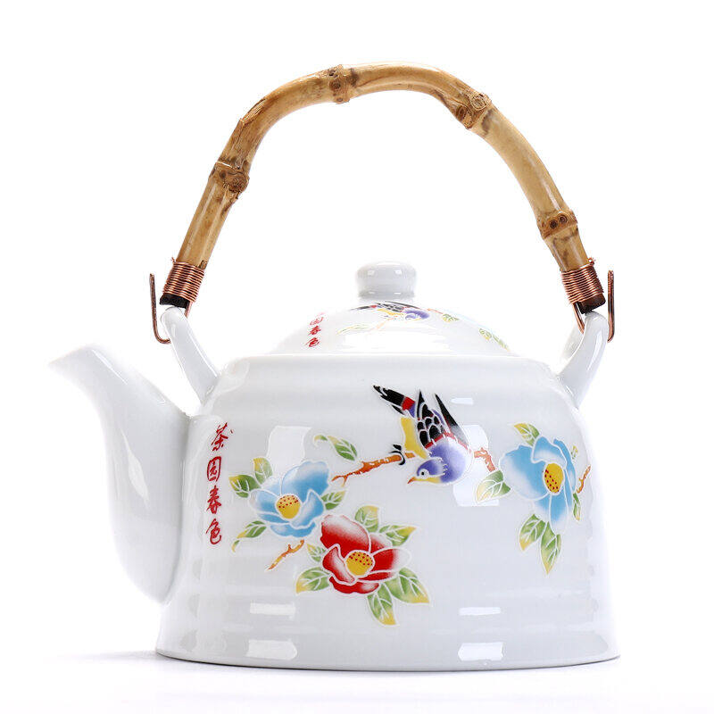 Large Capacity Ceramic Teapot Loop-Handled Teapot Kettle Teapot 1000 Jingdezhen High Grade and White Porcelain Restaurant Teapot