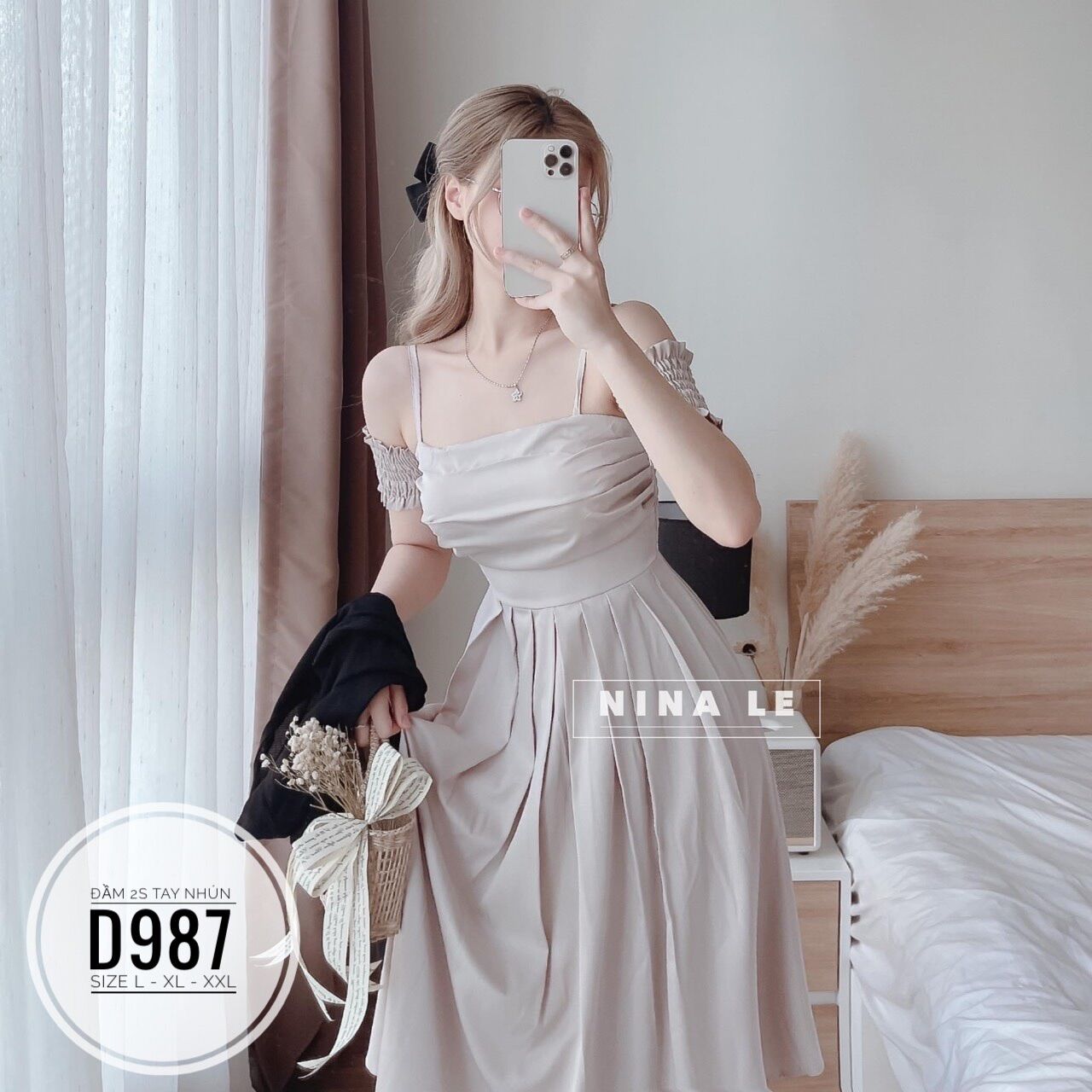 60-90kg Bigsize ĐẦM 2S TAY NHÚNG D987