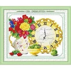 Tranh thêu chữ thập đồng hồ bình hoa a816 58x47cm/chưa thêu