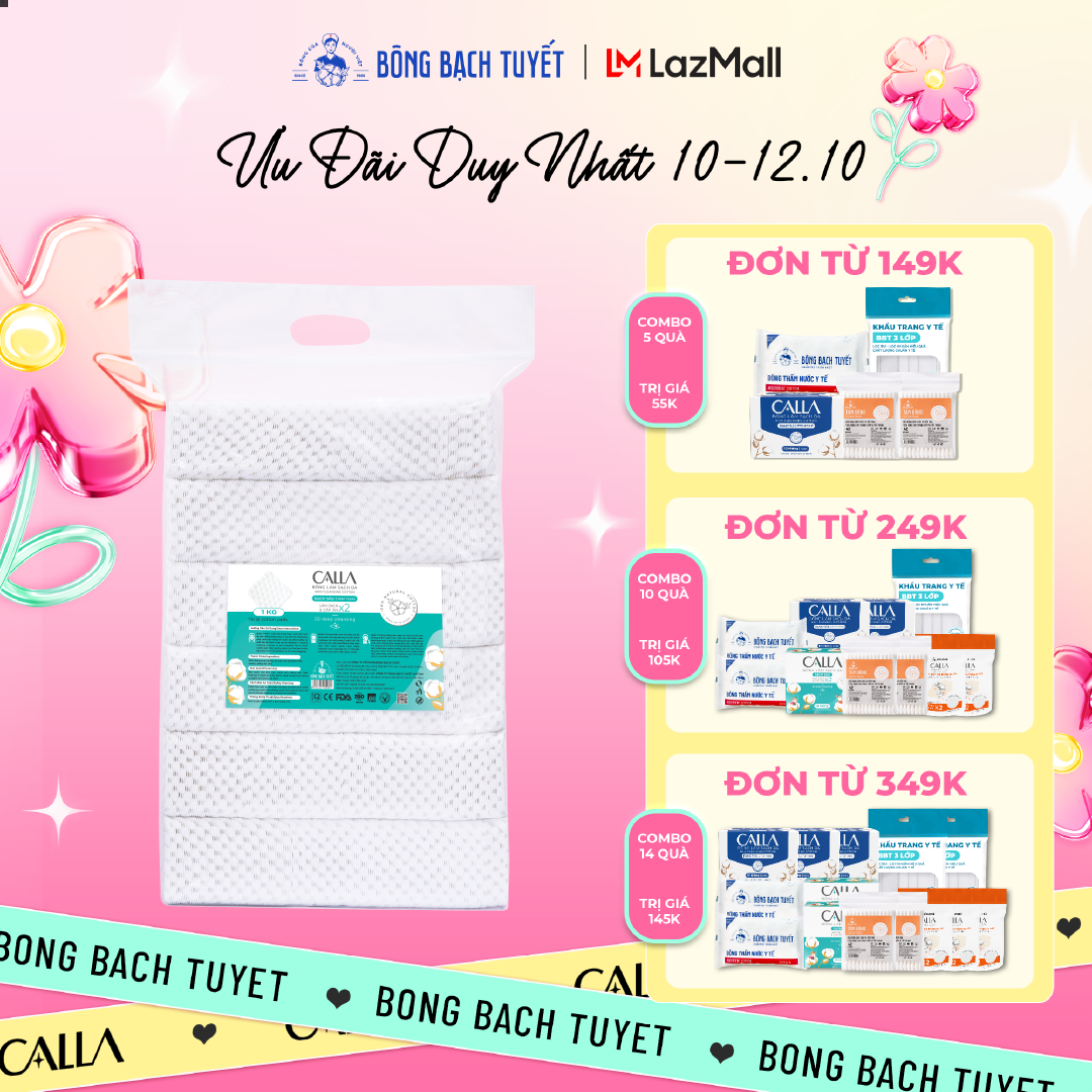 Bông tẩy trang làm sạch da Bông Bạch Tuyết Calla Sạch Sâu 1kg