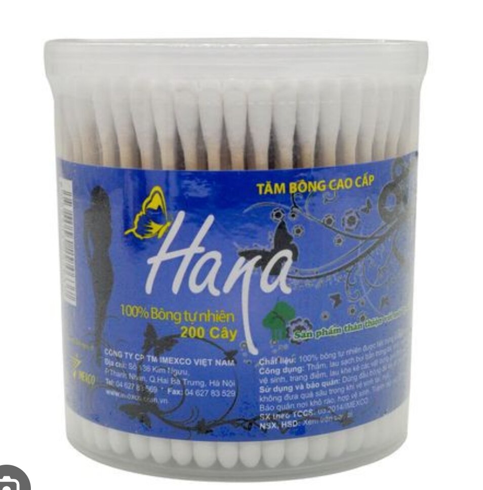 Bông ráy tai, tăm bông cao cấp Hana ,hộp 200 cây thân gỗ,thân trúc
