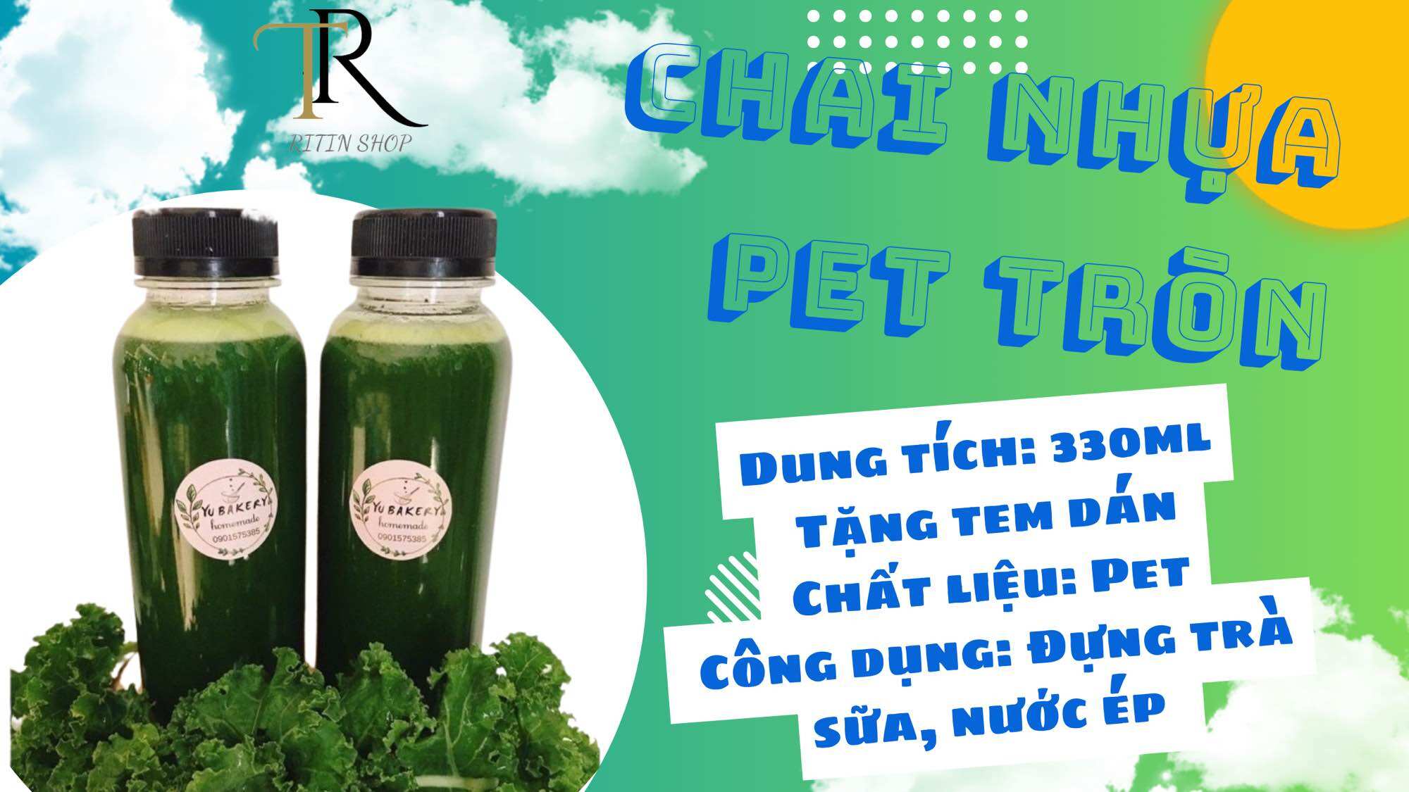{Tặng tem dán} Combo 70 nhựa Tròn và Vuông 330ml cổ rộng fi 38