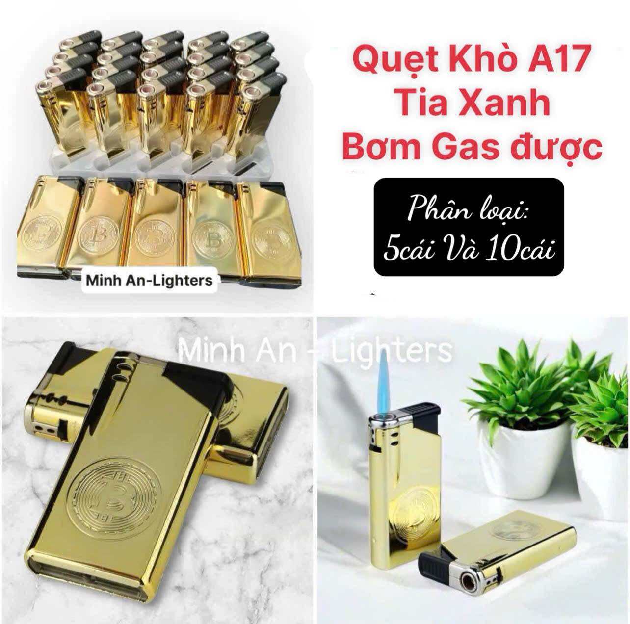  Combo 5cái Bật Lửa Hột quẹt khò thân kim loại màu vàng dập nổi A17   bơm gas lại được  -thiết kế sang trọng 