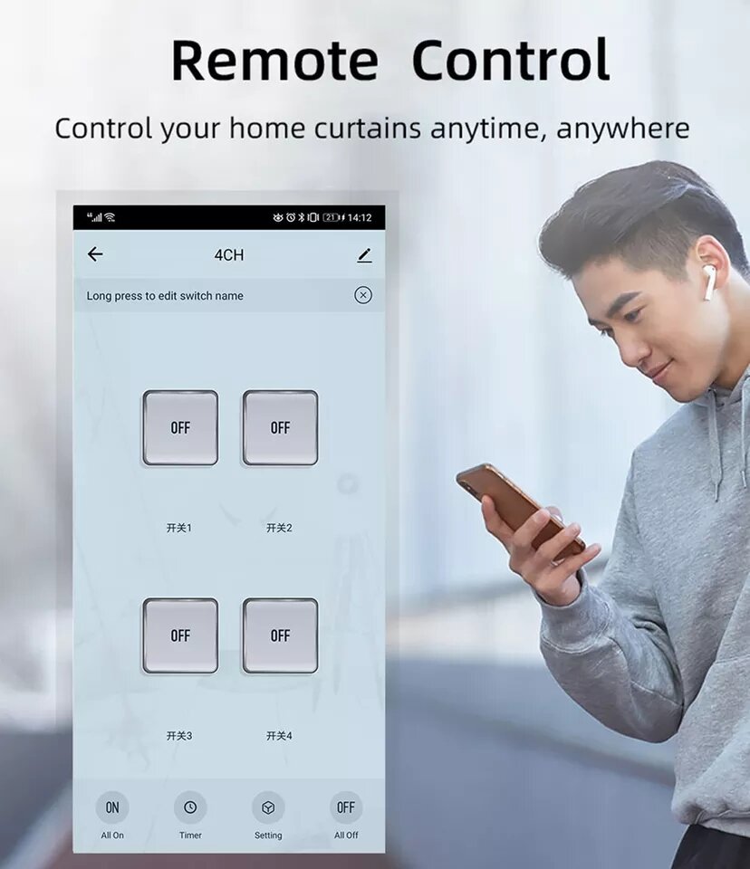 4ch on/off WiFi + RF on/off switch individual 4 lights (4ch Smart Switch)