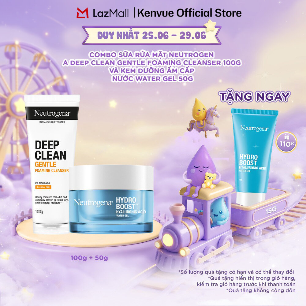 Combo Sữa rửa mặt dạng bọt sạch sâu lành tính Neutrogena Deep Clean Gentle 100g + Kem dưỡng ẩm Water gel 50g