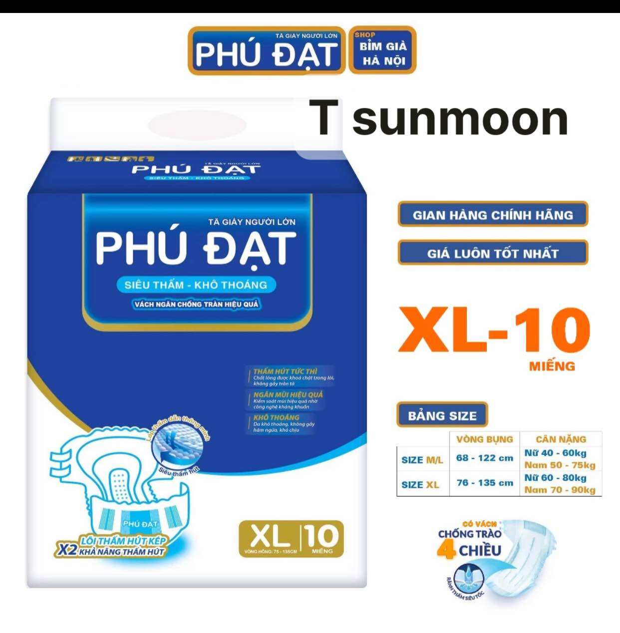 Tã già Phú Đạt ML10 XL10 miếng, Bỉm già PHÚ ĐẠT, bỉm trần Phú Đạt. Bỉm Phú Đạt, Tã Phú Đạt (LẺ 1 GÓI)