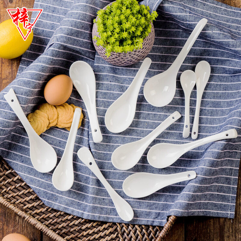 Thìa nhỏ gia dụng sứ xương trắng tinh khiết thìa cà phê cán dài gốm sứ sáng tạo thìa canh gia vị muôi canh thìa canh thìa cơm nhỏ
