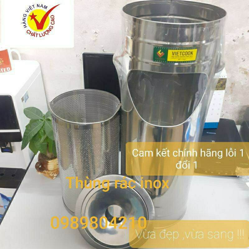Thùng rác inox cao cấp có gạt tàn inox 304,thùng rác inox dạng tròn, hàng chính hãng