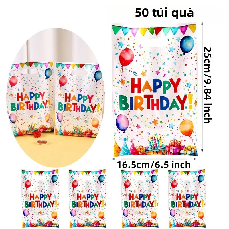 Bộ Túi Quà Kẹo Sinh Nhật 10/20/50 Cái Túi Nhựa Cầm Tay Đựng Bóng Bay Đồ Trang Trí Tiệc Người Lớn Chủ Đề Sinh Nhật Vui Vẻ