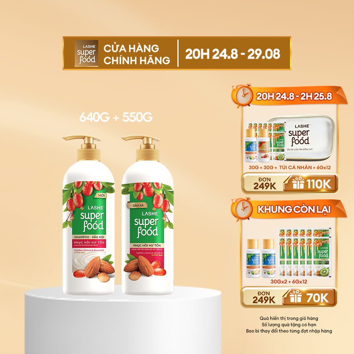 Combo dầu gội lashe superfood phục hồi hư tổn 640g + dầu xả lashe superfood phục hồi hư tổn 550g