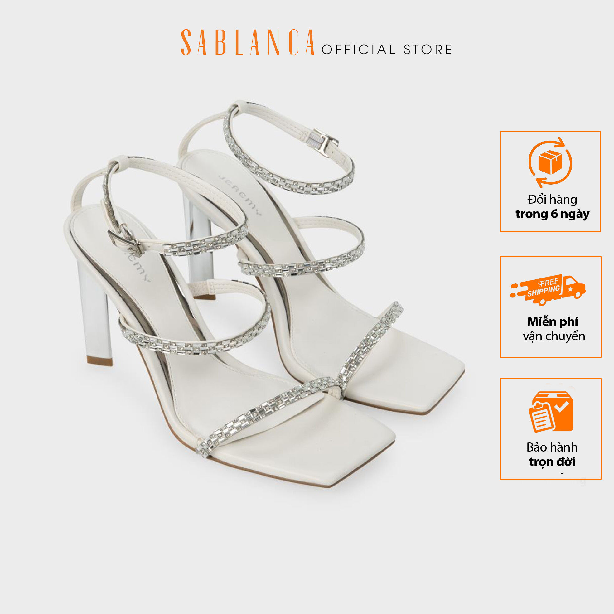Giày cao gót 10cm quai ngang đính đá đính đá sang trọng cao cấp Tripple Embellished Strappy Heels SABLANCA SN0003
