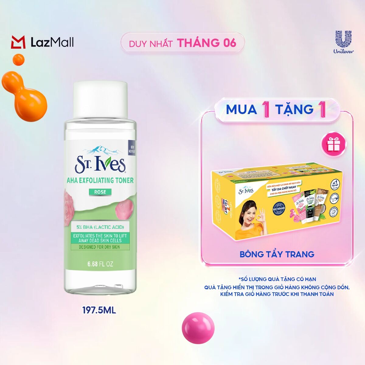 St.ives Toner tẩy da chết và dưỡng ẩm chiết xuất Hoa Hồng 5% AHA 197,5ml